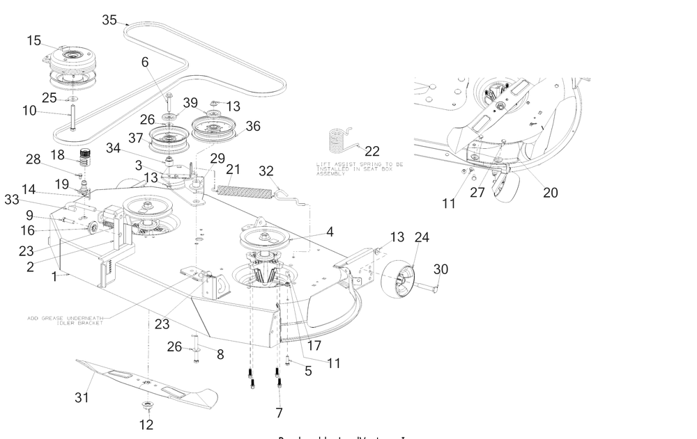 Deck Diagram and Parts List for RZT-SX46EFI (17RWCBYN210)(2018) Cub Cadet Lawn Tractor